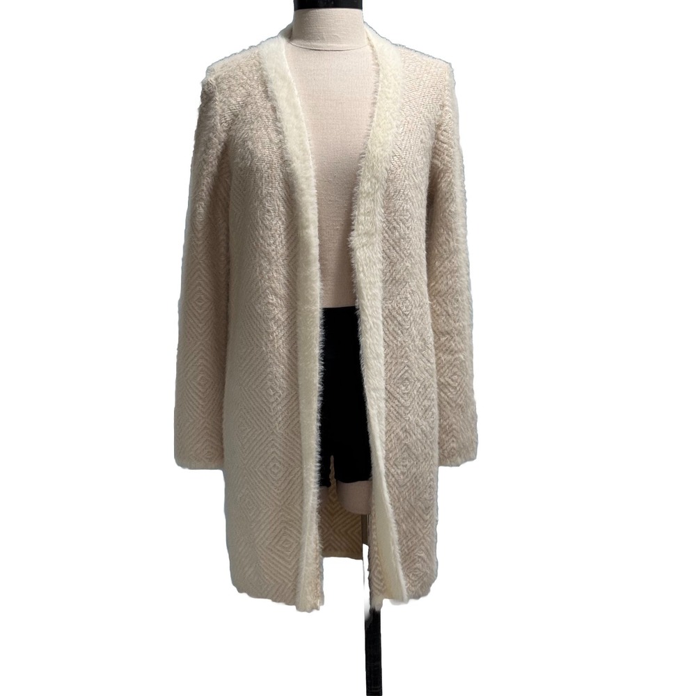 Marled Faux Fur Cardigan Womens‎ Size Small Beige Soft Cozy Knit Teddy